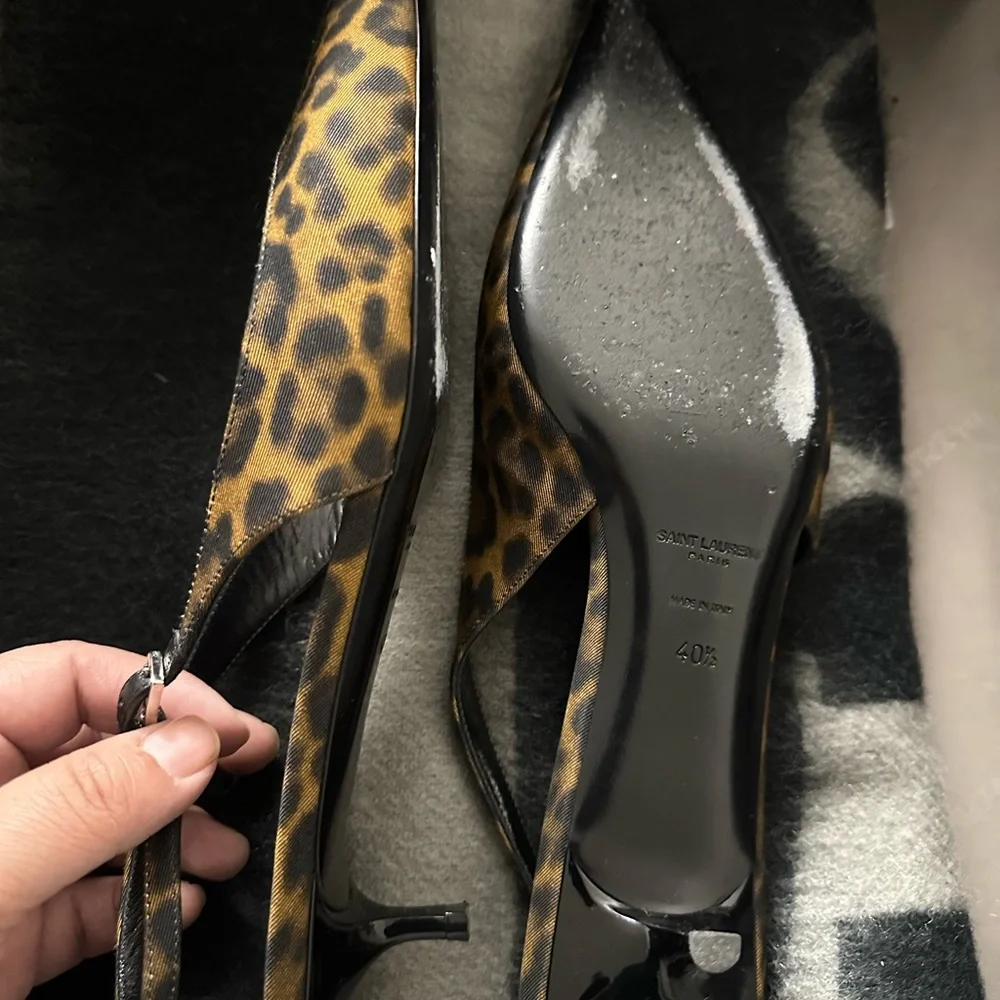 Saint Laurent Leopard Print Slingback Kitten Heels in Brown and Black - Picture 4 of 7
